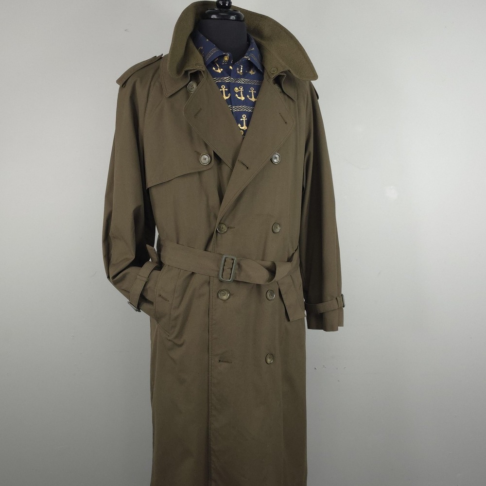 Eastwick Trench Coat Mens 38 Green Belted Removable Wool Liner Long Canvas